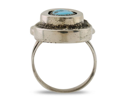 Navajo Ring 925 Silver Natural Blue Turquoise Artist Signed IHMJ C.80's