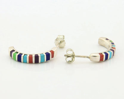 Navajo Half Hoop Earrings Sterling Silver Natural Gemstone Native Handmade