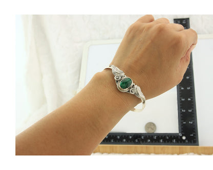 Navajo Cuff Bracelet Sterling Silver Natural Malachite Vintage Signed SN