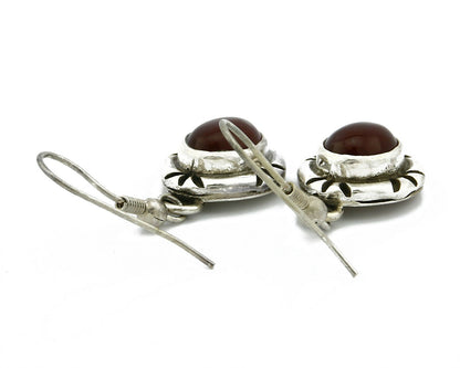 Navajo Hand Stamped Natural Mined Cornelian .925 SOLID Silver Dangle Earrings