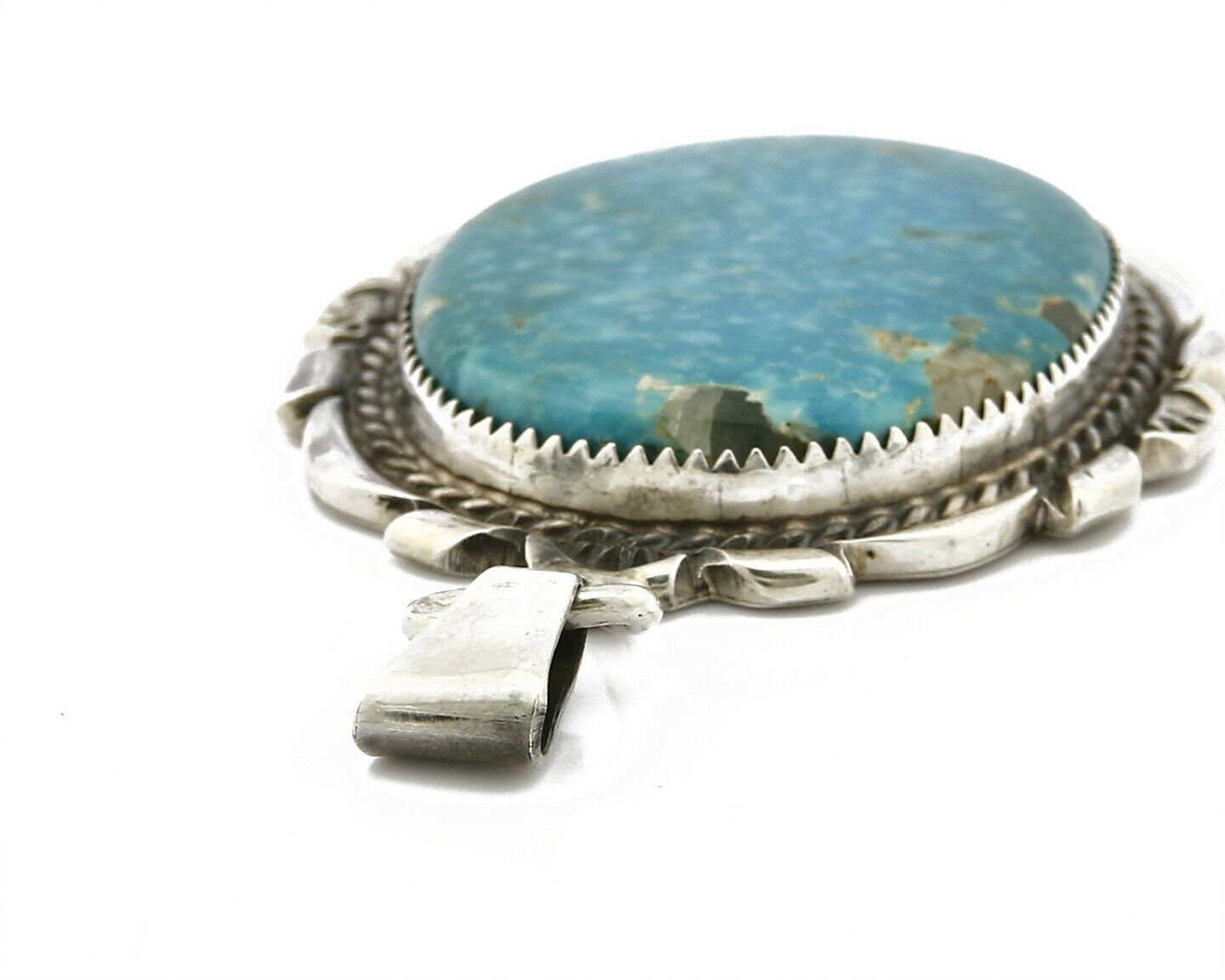 C. 80's-90 Navajo Talhat Large Natural Mined Turquoise .925 Silver Pendant