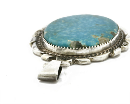 C. 80's-90 Navajo Talhat Large Natural Mined Turquoise .925 Silver Pendant
