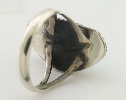 Navajo Ring 925 Silver Blue Gem Turquoise Artist Signed Rabbit Stick C.80's