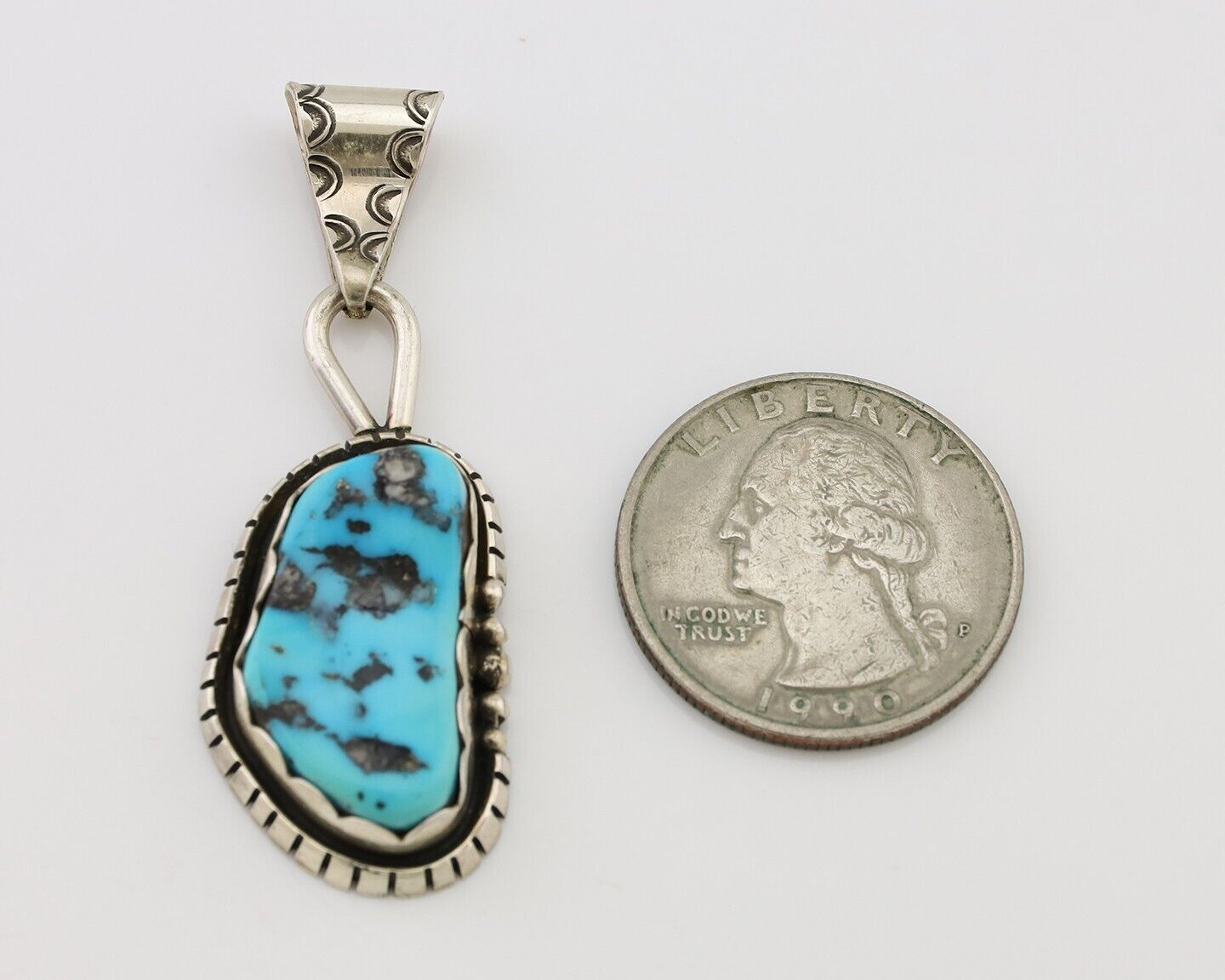 Navajo Necklace Pendant 925 Silver Turquoise Artist Tony Guerro C.80's