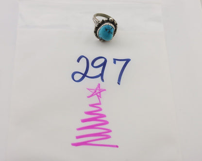 Navajo Ring 925 Silver Sleeping Beauty Turquoise Artist Signed SC C.80's
