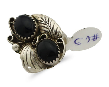Navajo Ring 925 Silver Onyx Hand Stamped Artist Signed Tom Willeto C.80's