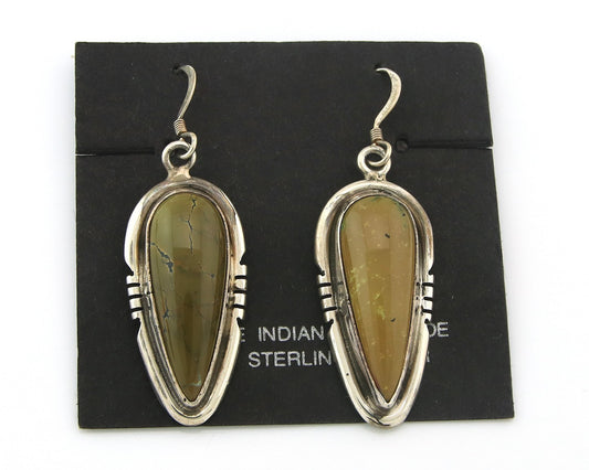 Navajo Earrings Sterling Silver Natural Green Turquoise Vintage Signed ES