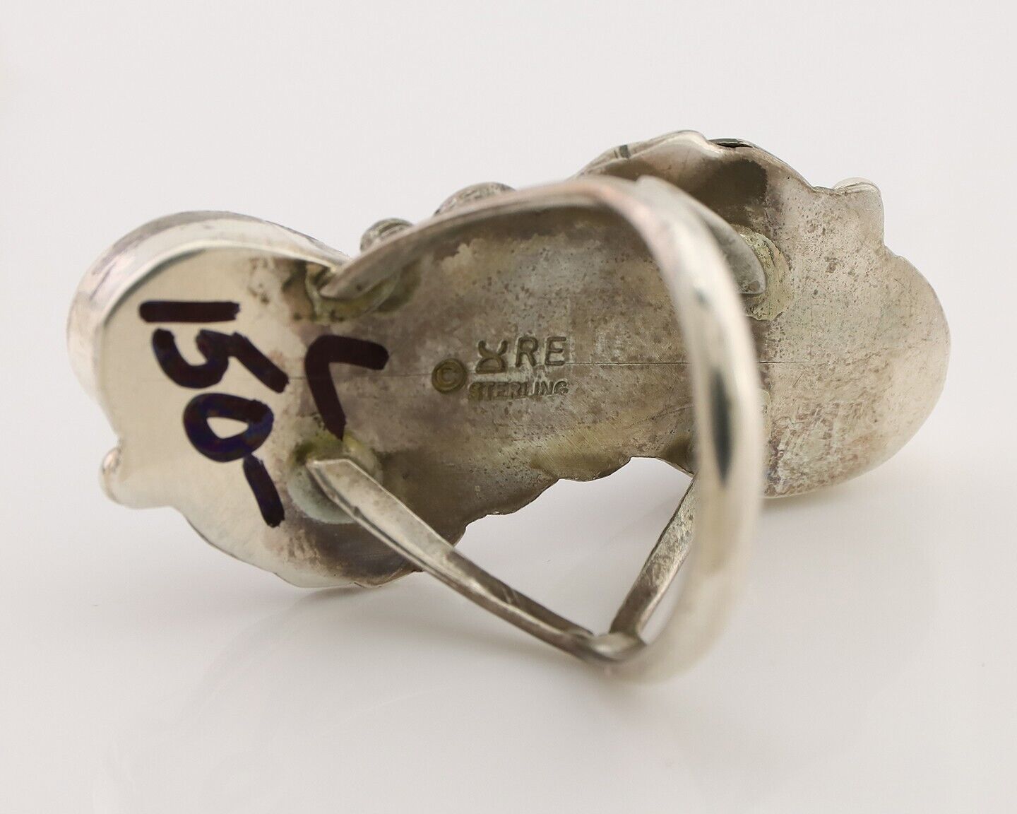 Navajo Handmade Ring 925 Silver Natural Tuquoise Artist Signed R E C.80's
