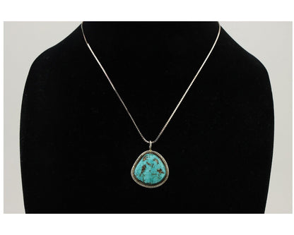 Navajo Pendant 925 Silver Natural Blue Turquoise Artist Signed G Yazzie C.80's