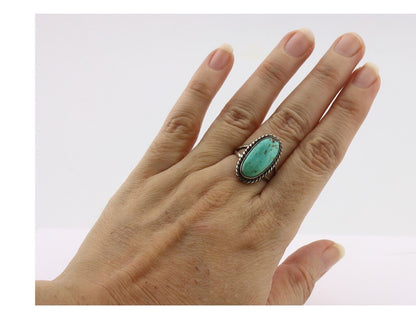 Navajo Ring 925 Silver Natural Kingman Turquoise Signed M Montoya C.80's