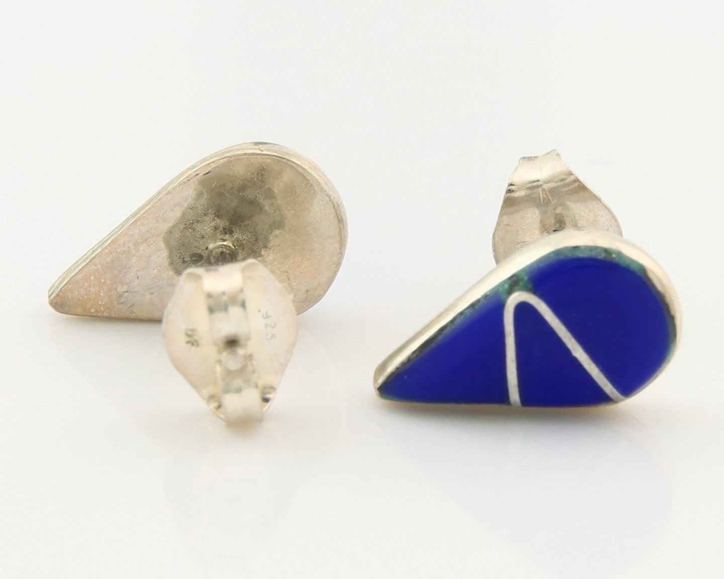 Navajo Earrings Sterling Silver Inlaid Natural Lapis Vintage Handmade