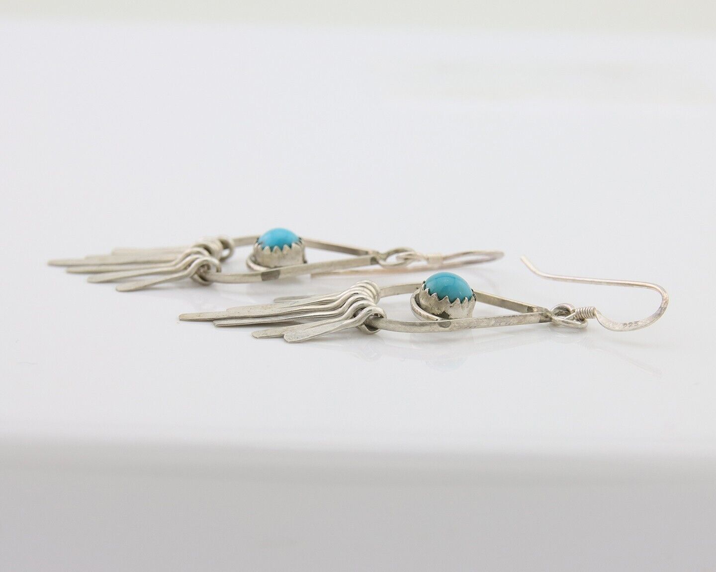 Navajo Dangle Earrings 925 Silver Natural Turquoise Artist Signed JB C.80's