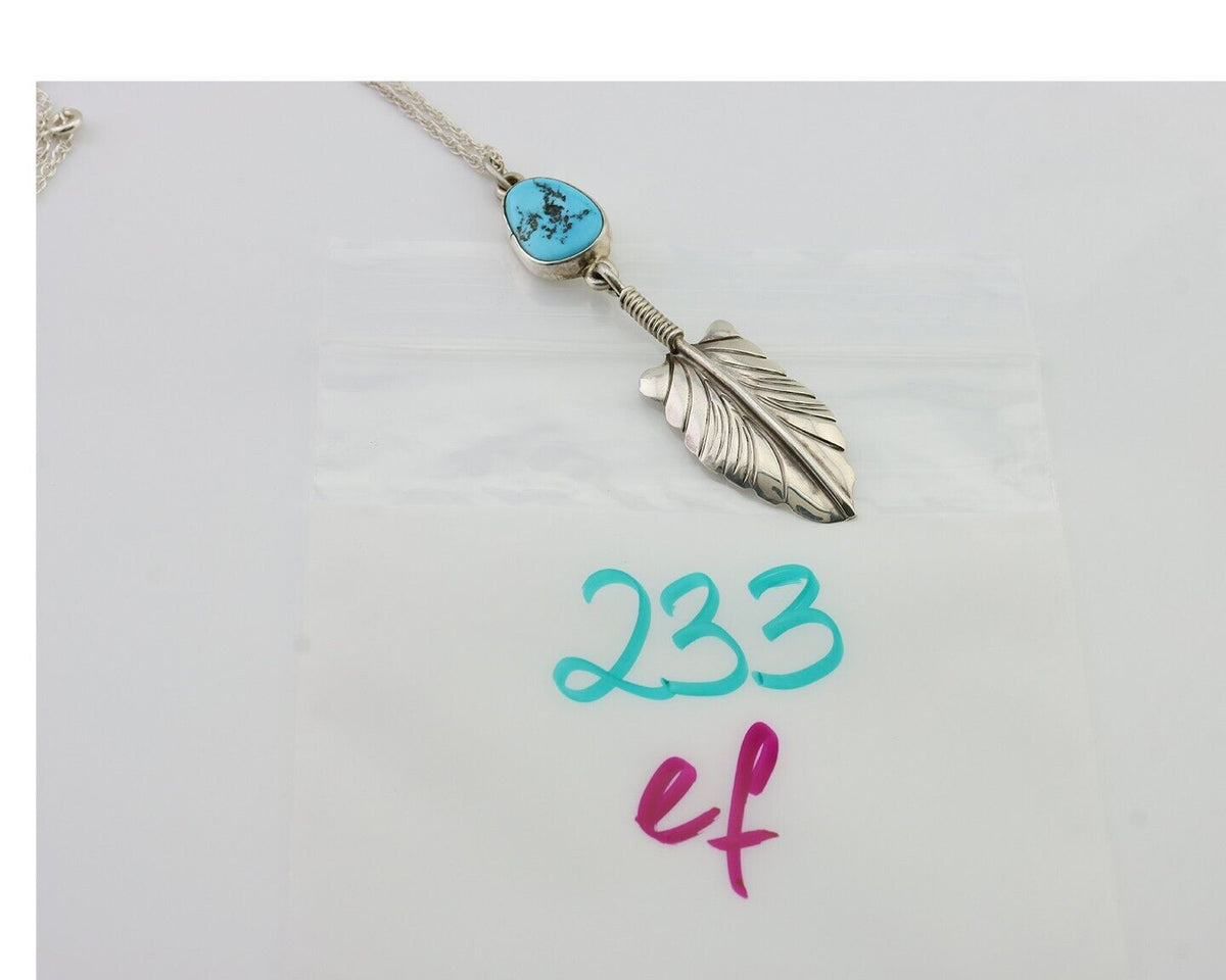 Navajo Feather Turquoise Necklace 925 Silver Artist Signed M Montoya C.80's