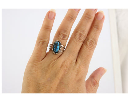 Navajo Ring 925 Sterling Natural Blue Turquoise Signed M Yazzie C.80's