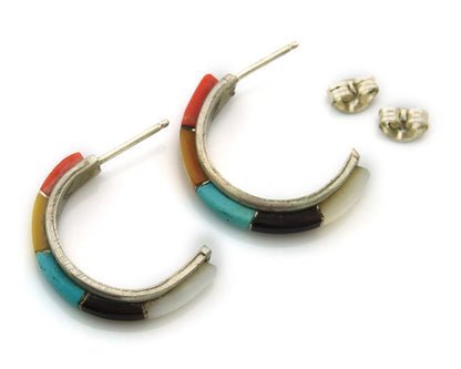 Navajo Half Hoop Earrings Sterling Silver Natural Gemstone Native Handmade