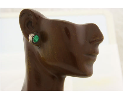 Navajo Earrings 925 Silver Handmade Natural Green Malachite Native American C80s