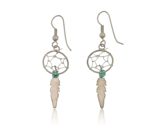 Navajo Dangle Dream Catcher Earrings 925 Silver Blue Turquoise Native Artist C80