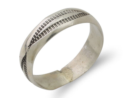 Navajo Hand Stamped Band 925 Silver 5.0 mm Signed Larry Chavez Size 6.25 C.80's