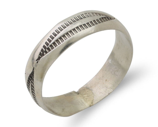 Navajo Hand Stamped Band 925 Silver 5.0 mm Signed Larry Chavez Size 6.25 C.80's