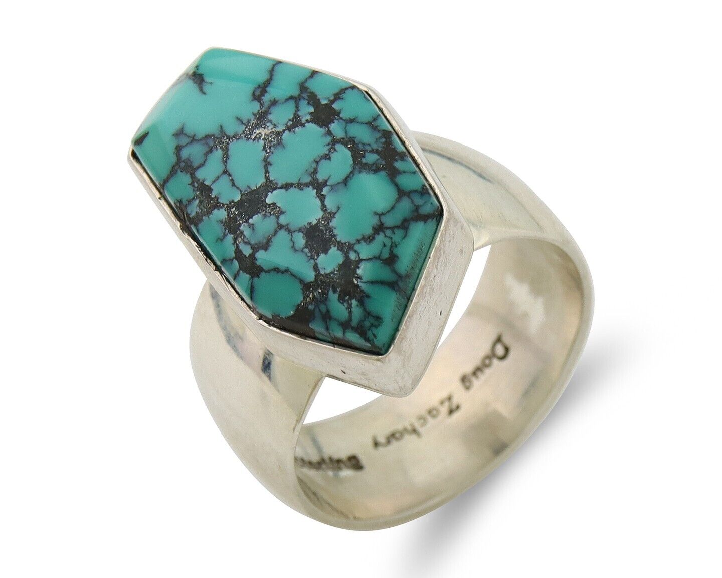 Navajo Ring .925 Sterling Blue Turquoise Artist Signed Doug Zachary C.80's