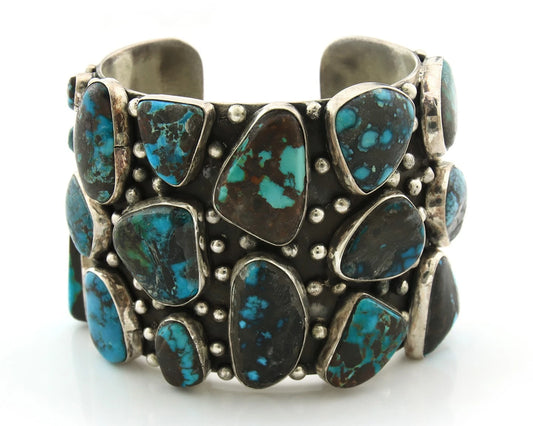 Navajo Cuff Bracelet Sterling Silver Bisbee Turquoise Vintage Handmade