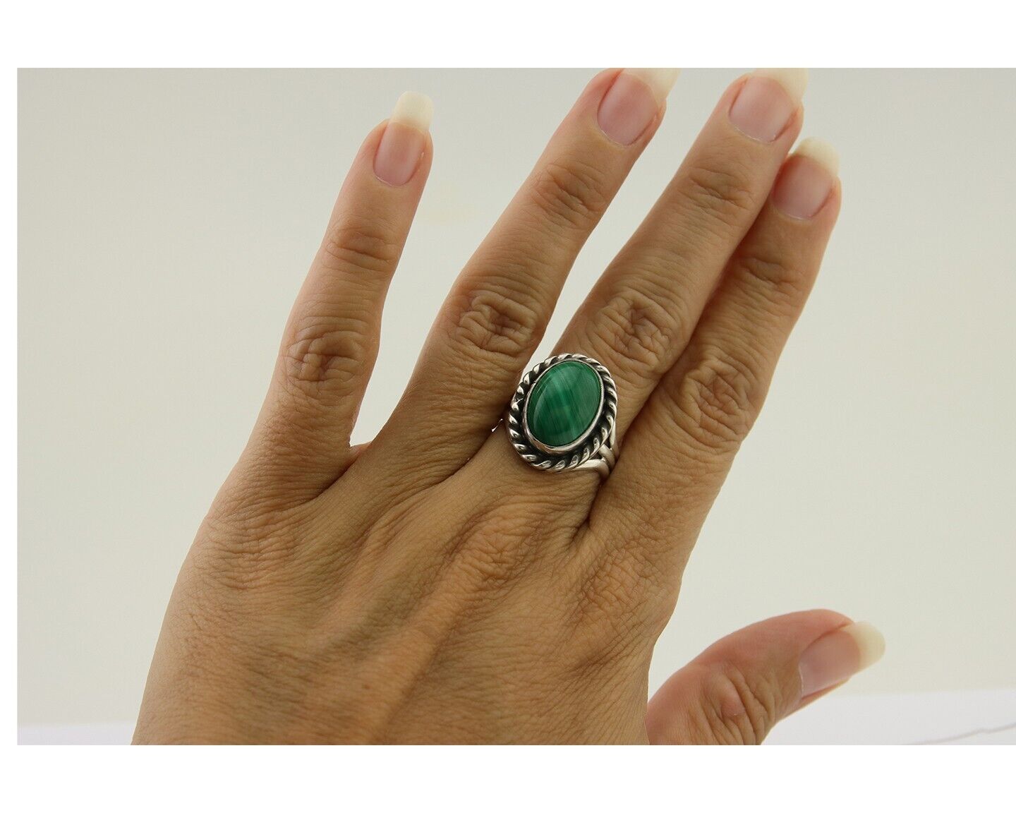 Navajo Ring 925 Silver Natural Malachite Native American Artist C.80's