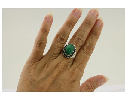Navajo Ring 925 Silver Natural Malachite Native American Artist C.80's