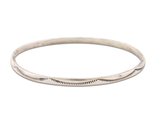 Navajo Bangle Bracelet 925 Silver Hand Stamped Twist Native American Artist C80s