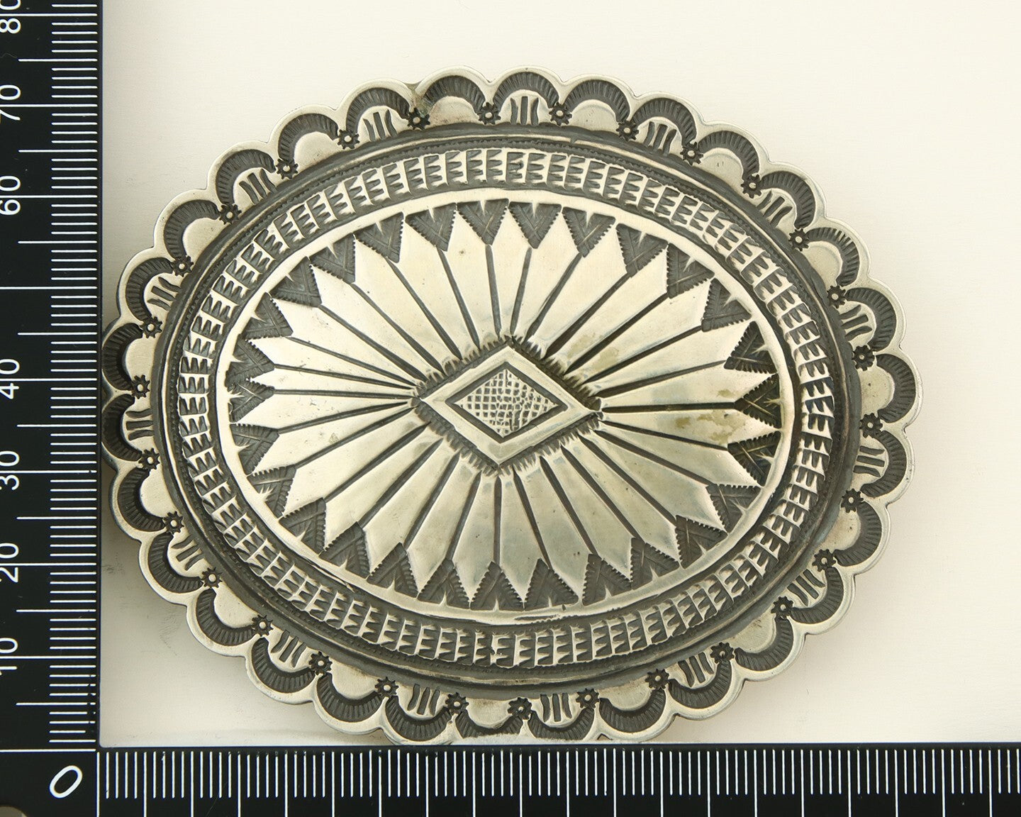 Navajo Belt Buckle 925 Sterling Silver Artist Signed Nelson Burbank C.80's