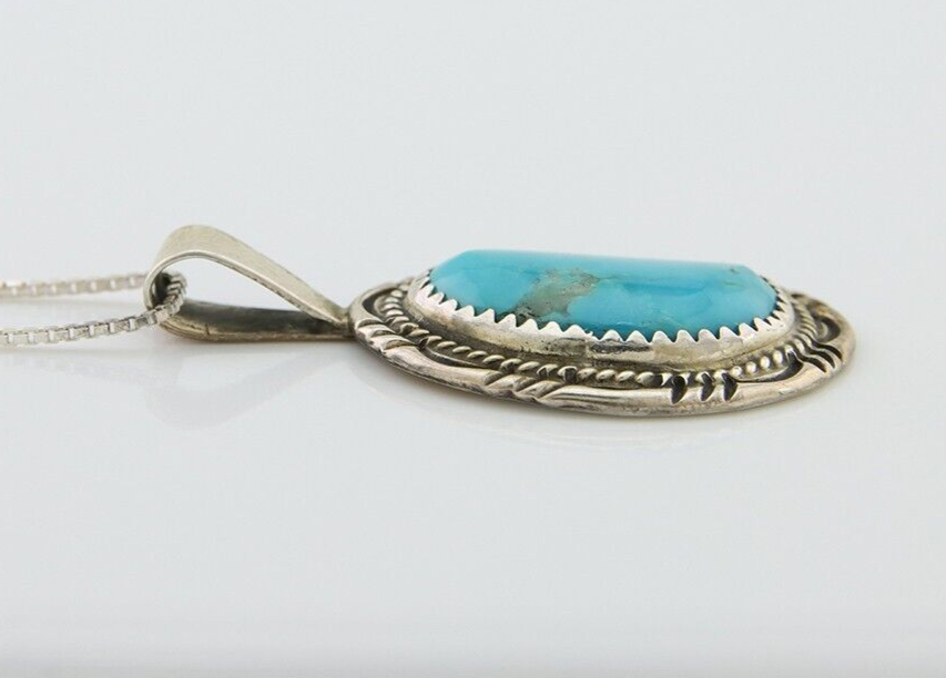 Navajo Necklace 925 Silver Natural Blue Turquoise Artist Signed Mike Begay C.80s