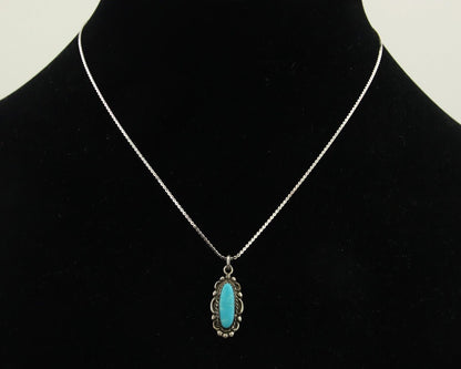 Navajo Necklace 925 Silver Natural Turquoise Artist Signed Square C.80's