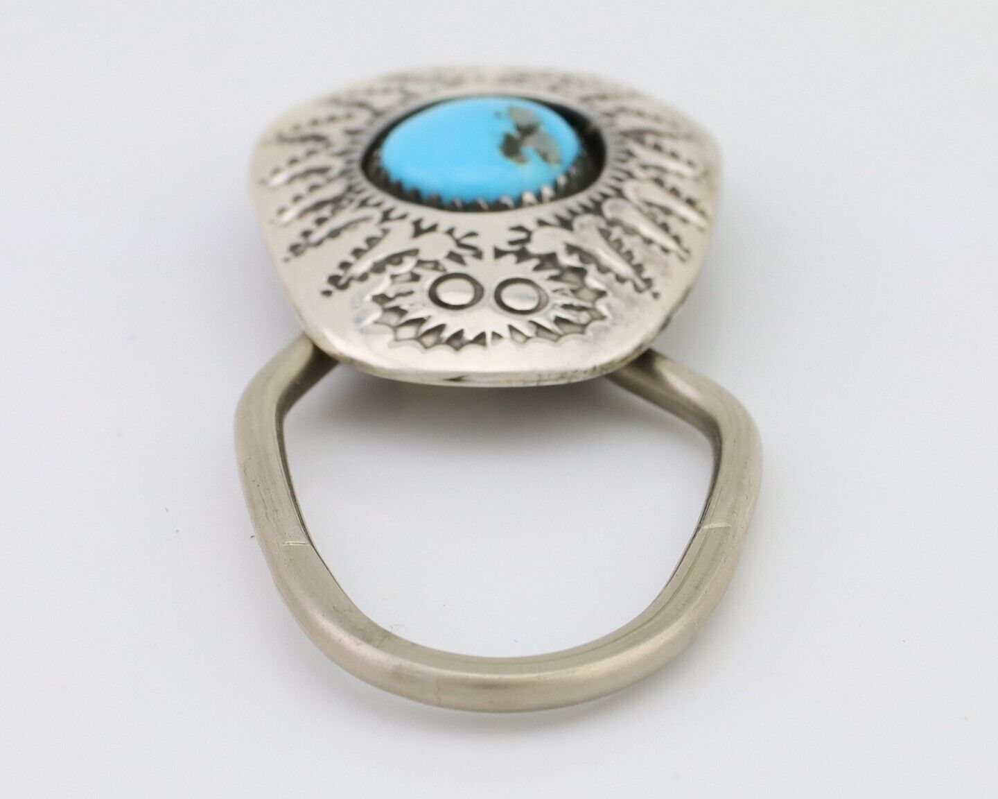 Navajo Key Chain .925 Silver Hand Stamped Native Artist C.80s