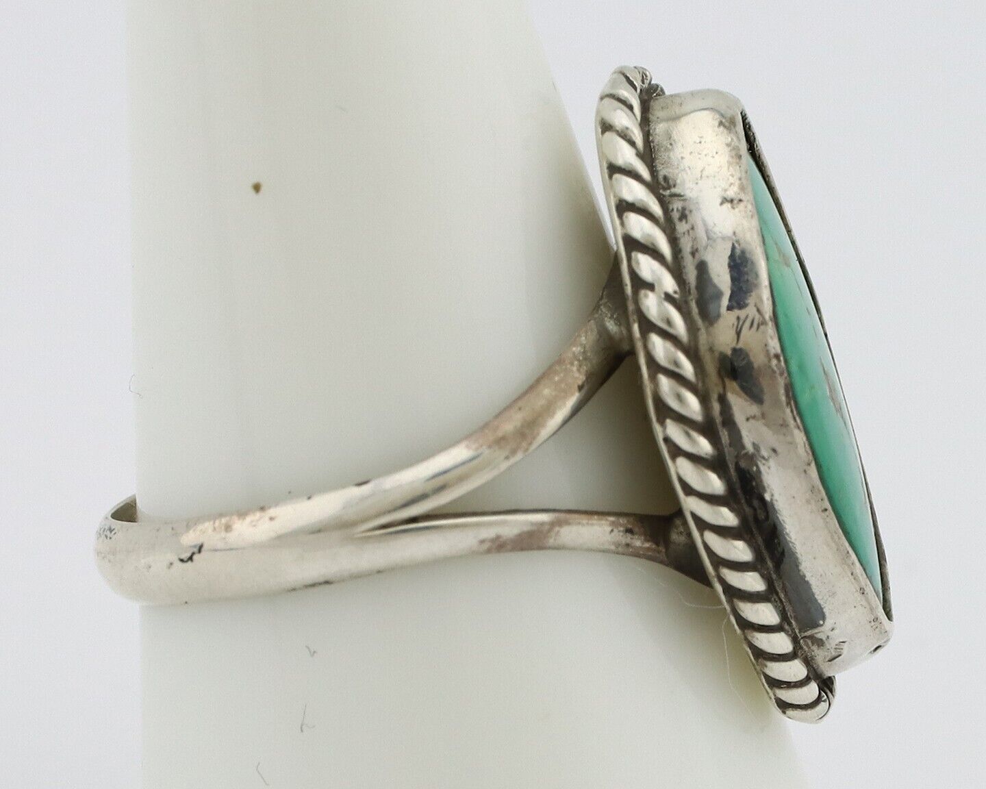 Navajo Ring 925 Silver Natural Turquoise Artist Signed Rabbit Stick C.80's