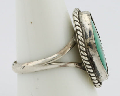 Navajo Ring 925 Silver Natural Turquoise Artist Signed Rabbit Stick C.80's