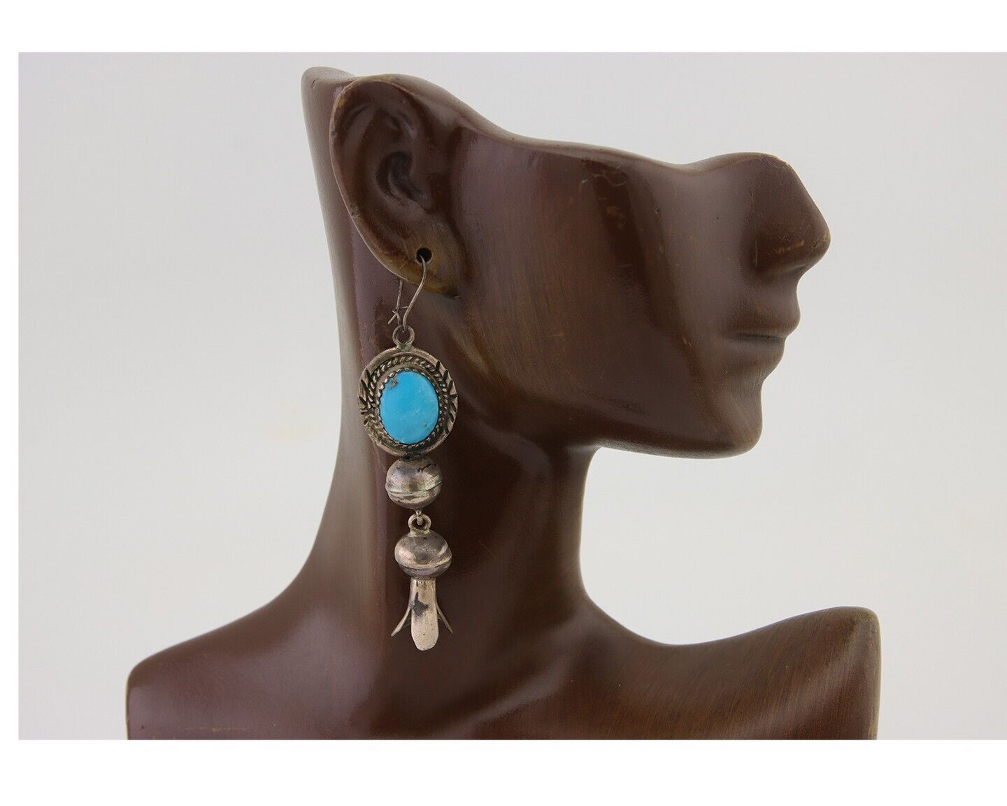 Navajo Dangle Squash Earrings 925 Silver Natural Turquoise Native Artist C.80's