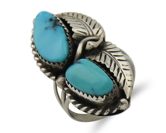 Navajo Ring 925 Silver Natural Turquoise Artist Signed Rob T Kelly C.80's