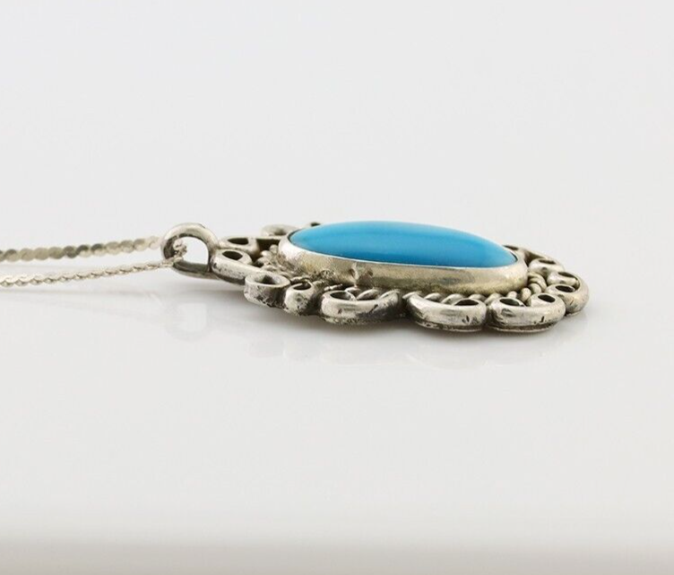 Navajo Necklace Pendant 925 Silver Turquoise Artist Wayne Etsitty C.80's