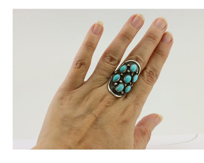 Navajo Handmade Ring 925 Silver Kingman Turquoise Artist Signed HL C.80's