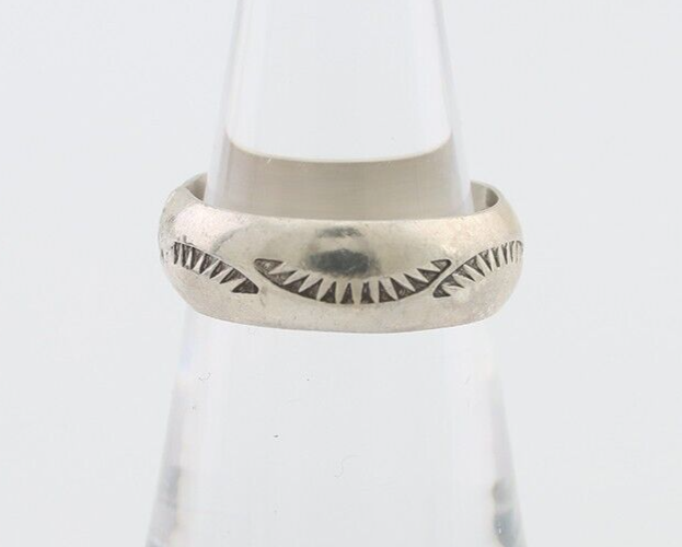 Navajo Hand Stamped Band 925 Silver 6.0 mm Signed Larry Chavez Size 6.5 C.80's