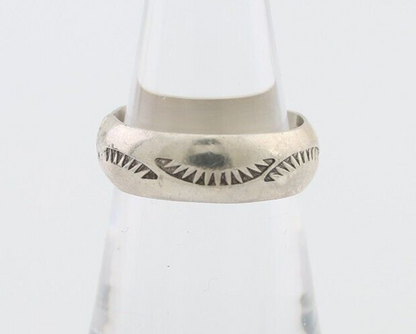 Navajo Hand Stamped Band 925 Silver 6.0 mm Signed Larry Chavez Size 6.5 C.80's