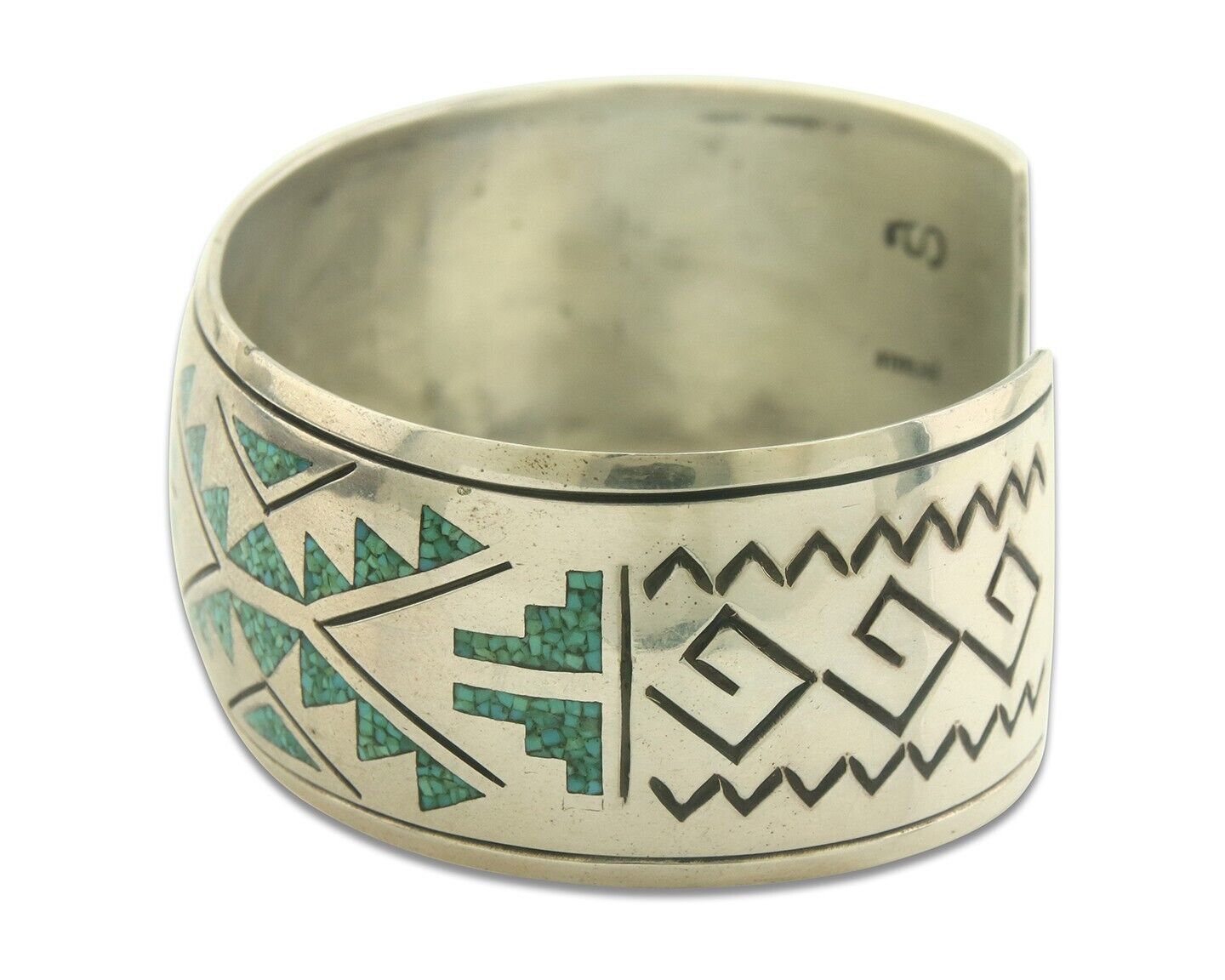 Navajo Bracelet 925 Silver Inlaid Turquoise Cuff Artist Signed Stanley Bain C80s