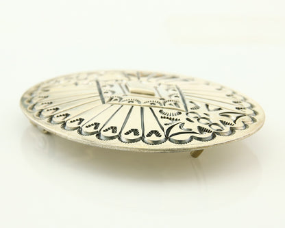 Navajo Belt Buckle 925 Sterling Silver Artist Signed Tim Guerro 2.5x3 in C.80's
