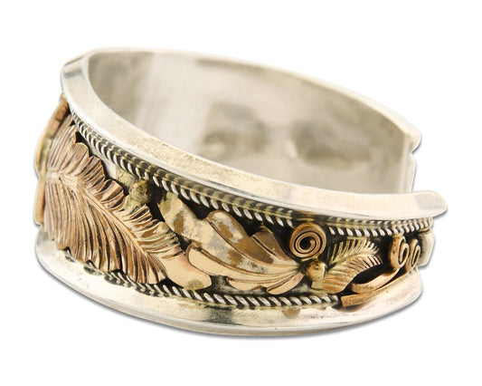 Navajo Bracelet 925 Silver & 12k Yellow Gold Filled Signed Justin Morris C.80's