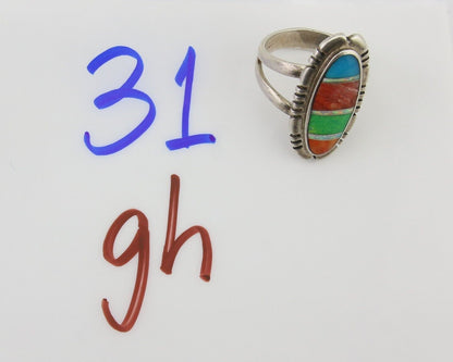 Navajo Ring 925 Silver Natural Gemstone Artist Signed Feather C.80's Size 5.75