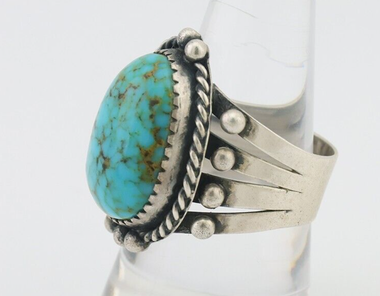Navajo Ring 925 Silver Blue Gem Turquoise Native American Artist C.80's