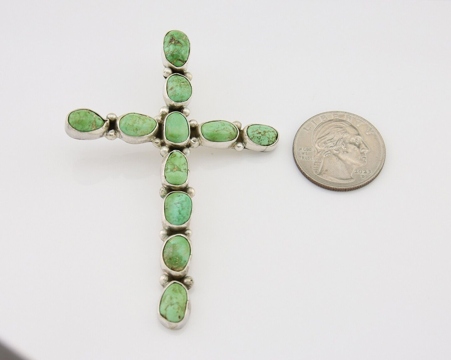 Navajo Cross Handmade Pendant 925 Silver Turquoise Artist Signed Russel Sam C80s