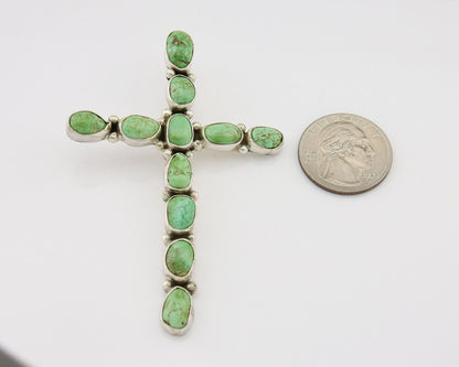 Navajo Cross Handmade Pendant 925 Silver Turquoise Artist Signed Russel Sam C80s