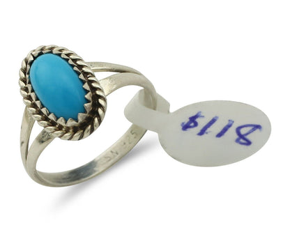 Navajo Ring .925 Silver Sleeping Beauty Turquoise Native American Artist C.80's