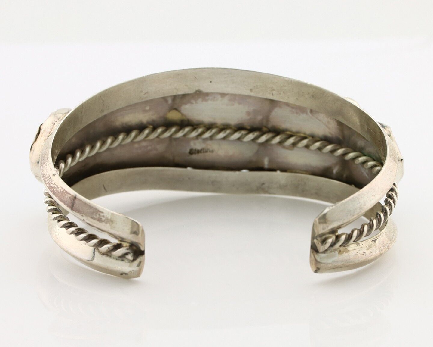 Navajo Bracelet 925 Silver Nugget Sleeping Beauty Turquoise Artist Signed JR C80