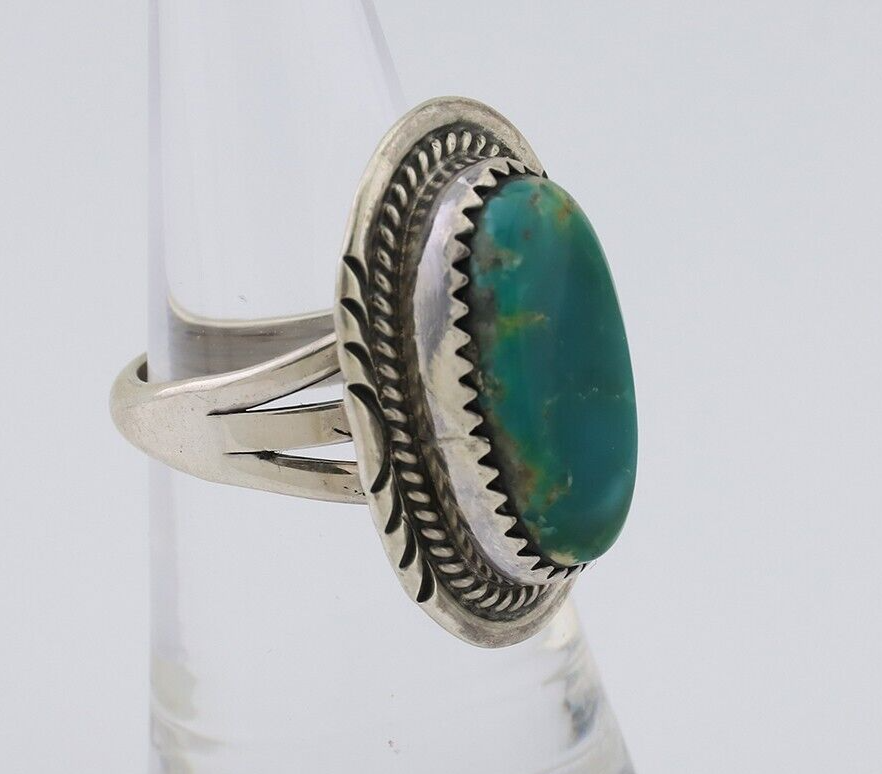 Navajo Hand Stamped Ring 925 Silver Natural Turquoise Native Artist C.80's